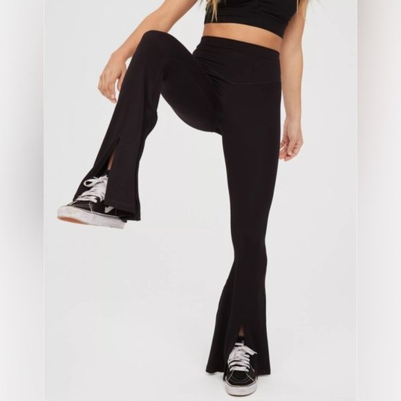 aerie Pants - Aerie High Waisted Black Flare Split Leggings